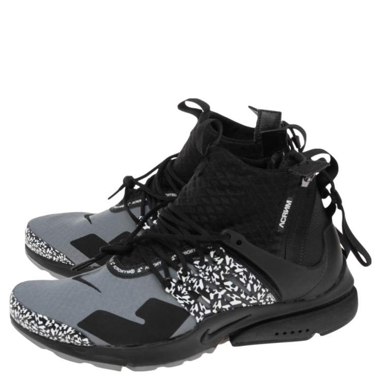 Pre Owned Nike Air Presto Mid Acronym Black/Grey Fabric And Rubber Lace Up  Sneakers Size 42.5