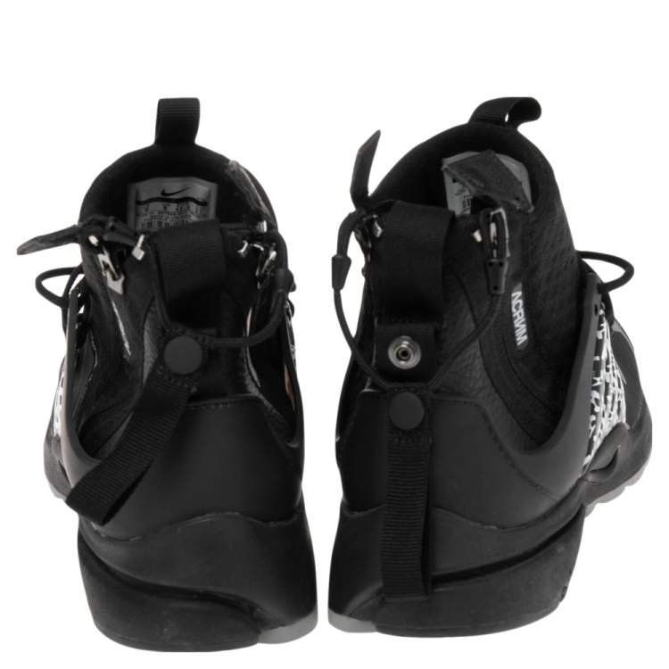 Pre Owned Nike Air Presto Mid Acronym Black/Grey Fabric And Rubber Lace Up  Sneakers Size 42.5