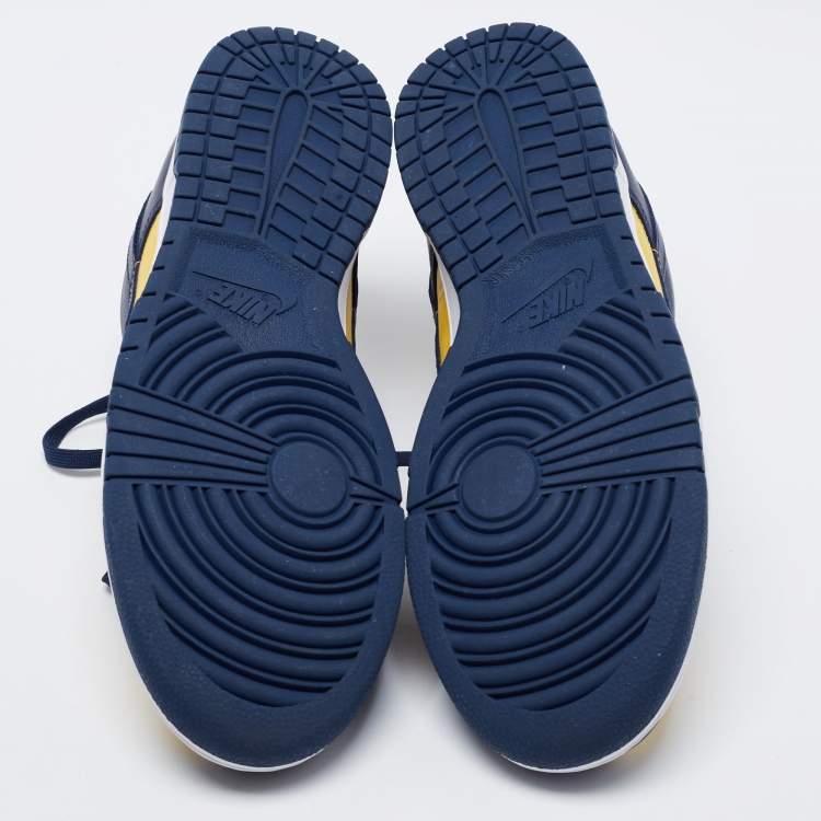 Pre Owned Nike Navy Blue/Yellow Leather Dunk Lace Up Retro Sneakers  Size 47