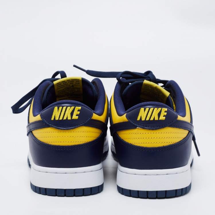 Pre Owned Nike Navy Blue/Yellow Leather Dunk Lace Up Retro Sneakers  Size 47