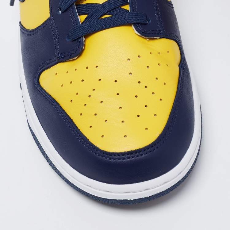 Pre Owned Nike Navy Blue/Yellow Leather Dunk Lace Up Retro Sneakers  Size 47