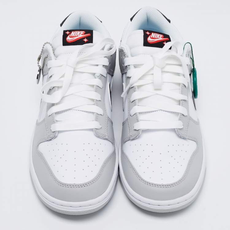 Pre Owned Nike White/Grey Leather Dunk Grey Fog Low Top Sneakers Size 42