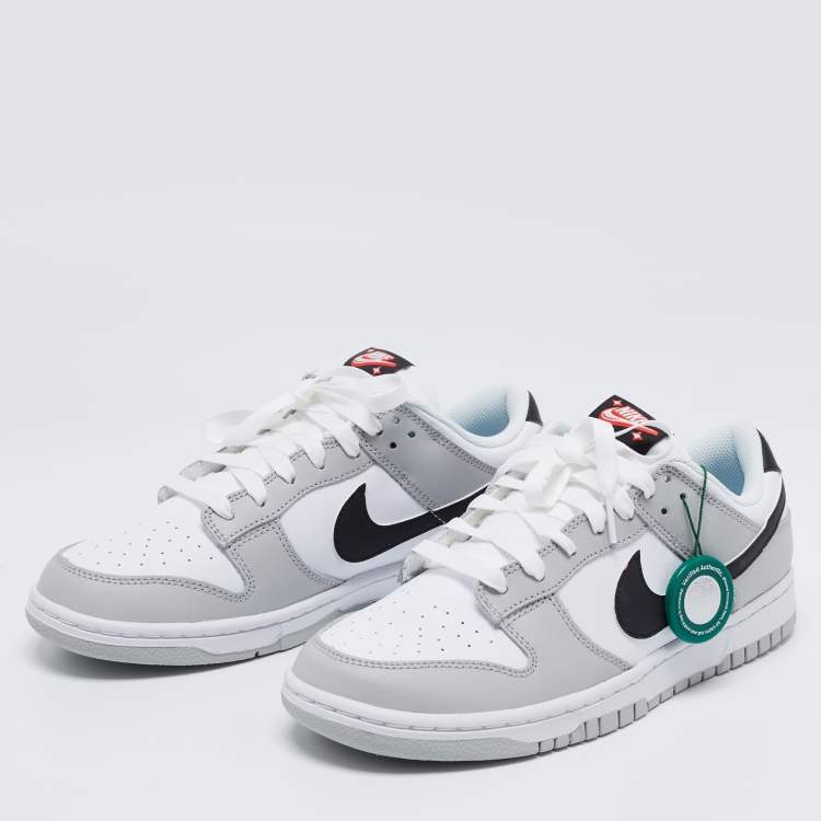 Nike White/Grey Leather Dunk Grey Fog Low Top Sneakers Size 42