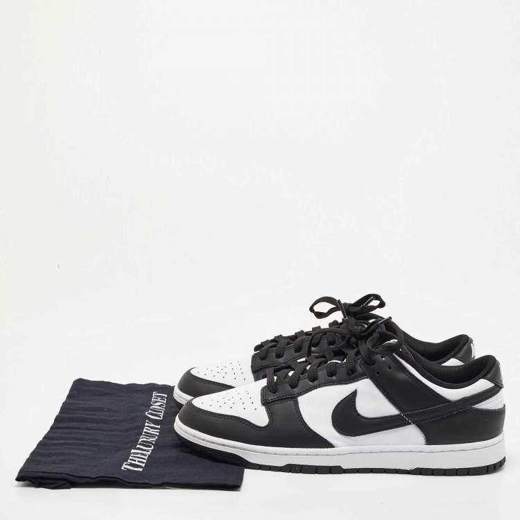 Pre Owned Nike White/Black Leather Dunk Low Sneakers Size 46