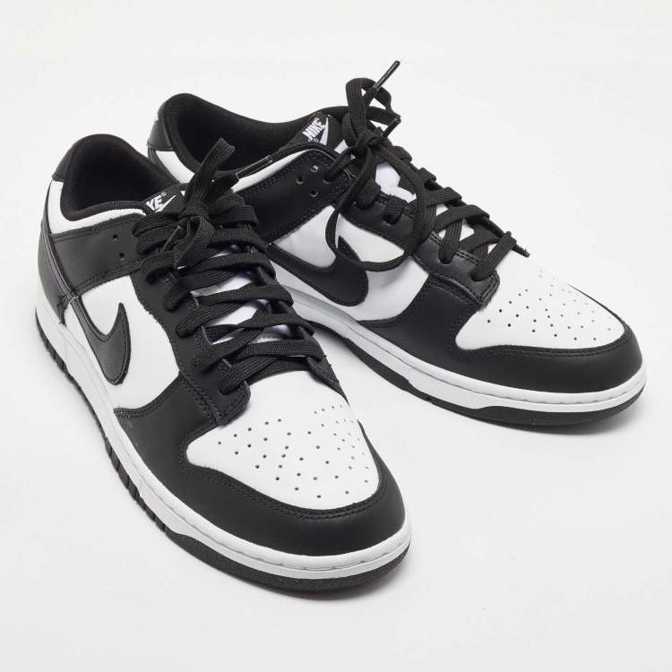 Pre Owned Nike White/Black Leather Dunk Low Sneakers Size 46