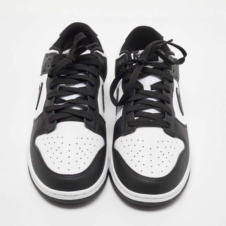 Pre Owned Nike White/Black Leather Dunk Low Sneakers Size 46