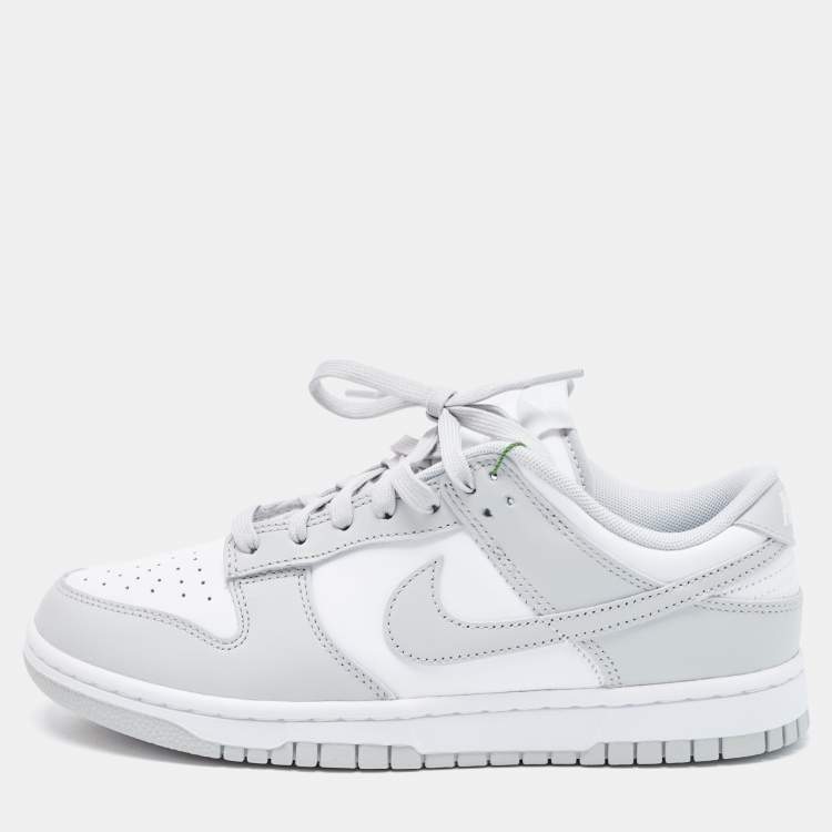 Pre Owned Nike Grey/White Leather Dunk Retro Grey Fog Low Top Sneakers Size 41