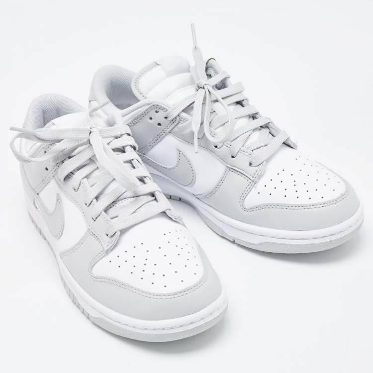 Pre Owned Nike Grey/White Leather Dunk Retro Grey Fog Low Top Sneakers Size 41