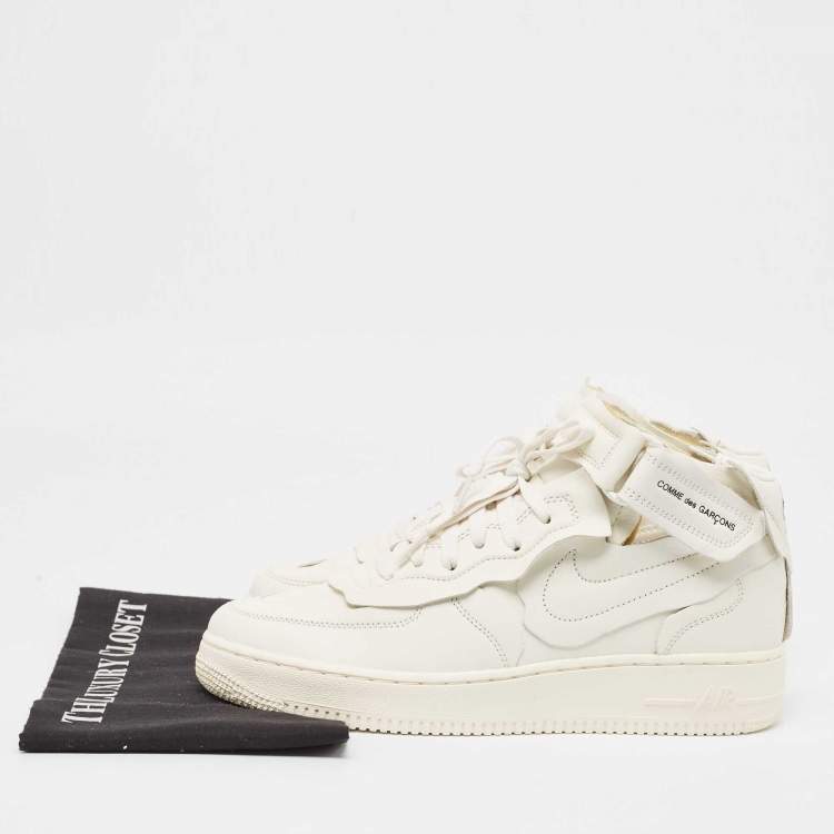 Pre Owned Nike Air Force  White Leather Air Force1 Mid Comme Sneakers Size 42.5