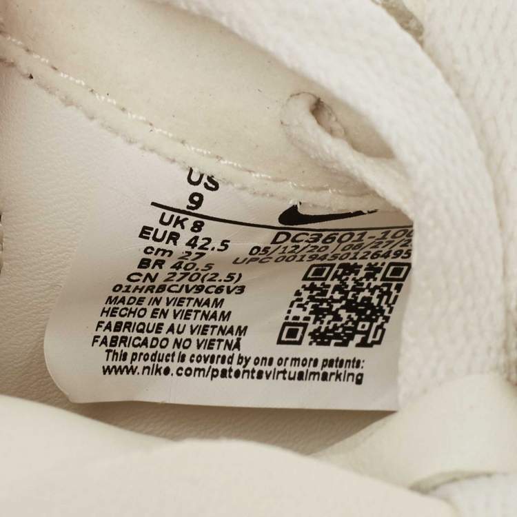 Pre Owned Nike Air Force  White Leather Air Force1 Mid Comme Sneakers Size 42.5