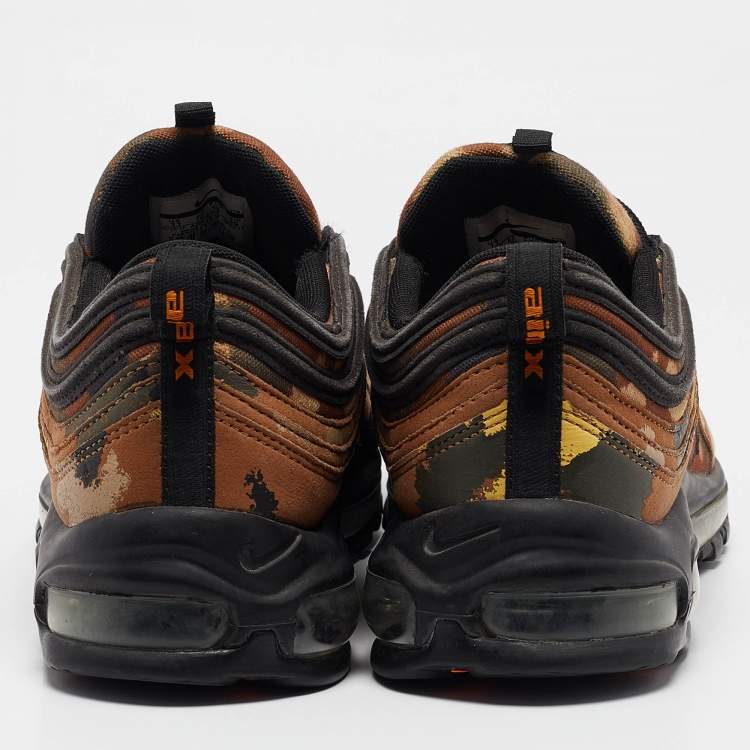 Pre Owned Nike Brown/Black Leather and Canvas Air Max 97 Country Camo Sneakers Size 45
