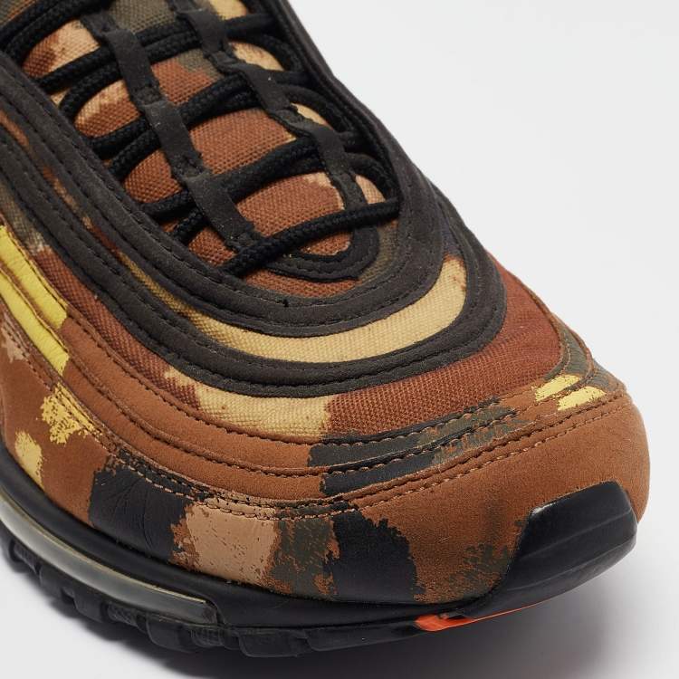 Pre Owned Nike Brown/Black Leather and Canvas Air Max 97 Country Camo Sneakers Size 45