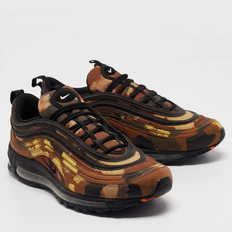 Pre Owned Nike Brown/Black Leather and Canvas Air Max 97 Country Camo Sneakers Size 45