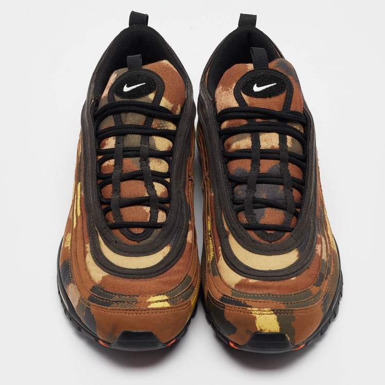 Pre Owned Nike Brown/Black Leather and Canvas Air Max 97 Country Camo Sneakers Size 45