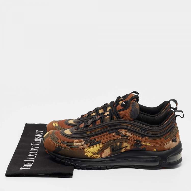 Pre Owned Nike Brown/Black Leather and Canvas Air Max 97 Country Camo Sneakers Size 45