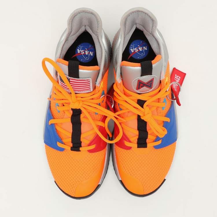 Pre Owned Nike PG 3 x NASA Orange Knit Fabric Low Top Sneakers Size 42