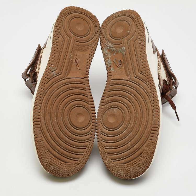Pre Owned Nike Brown/Beige Leather Air Force 1 Mid '07 Brown Plaid Sneakers Size 43