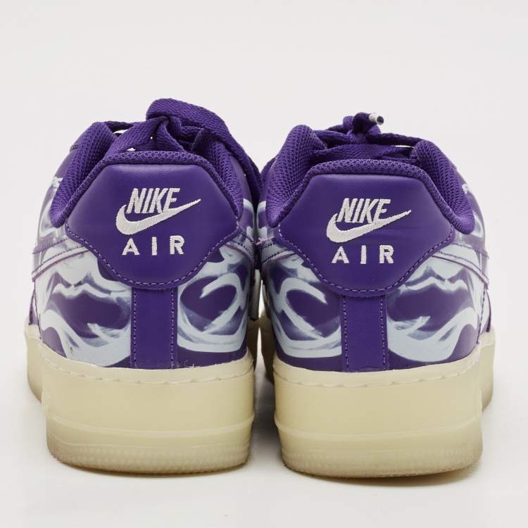 Pre Owned Nike Purple Leather Force 1 Low '07 QS "Purple Skeleton Halloween Sneakers Size 40               
