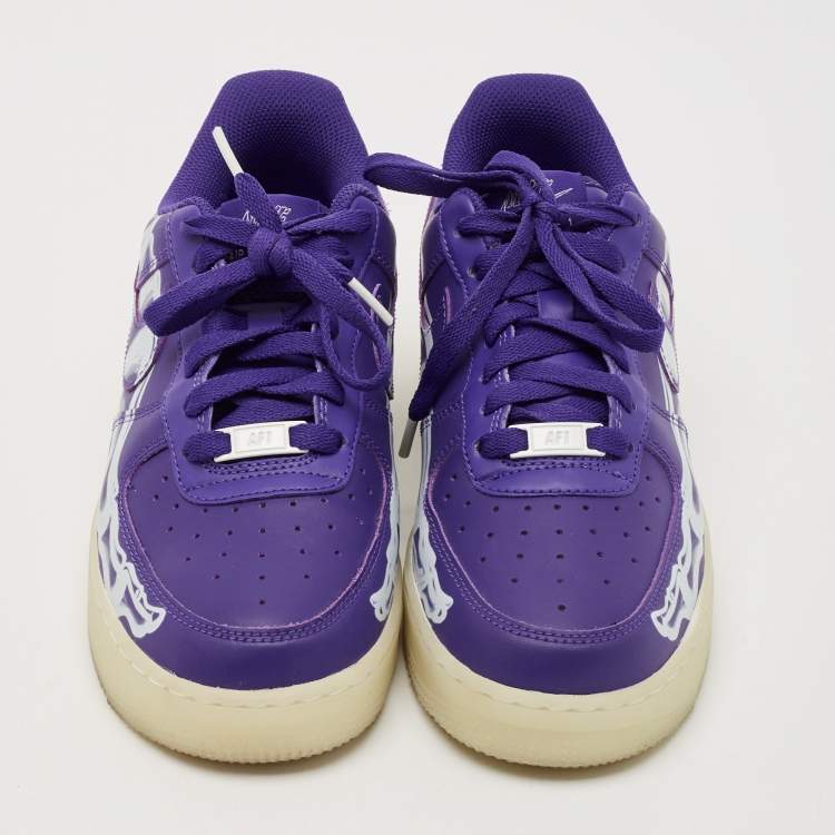 Pre Owned Nike Purple Leather Force 1 Low '07 QS "Purple Skeleton Halloween Sneakers Size 40               