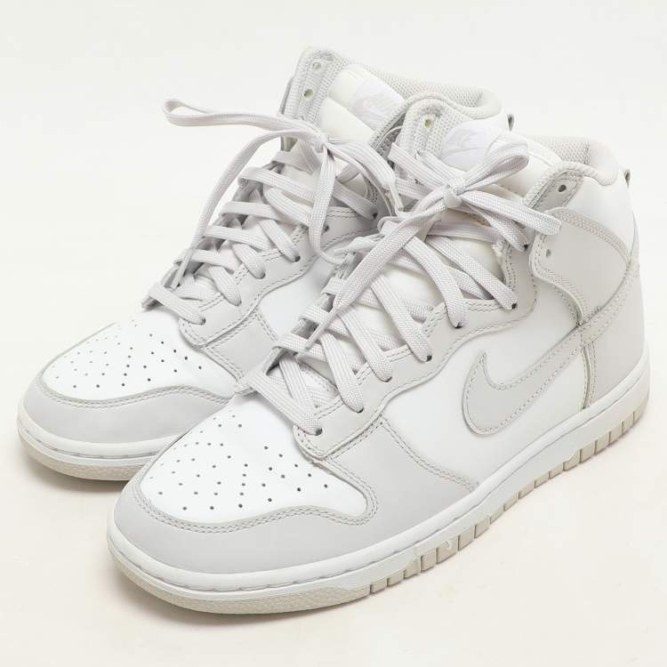 Pre Owned Nike White/ Vast Grey Leather Dunk Retro High Sneakers Size 42