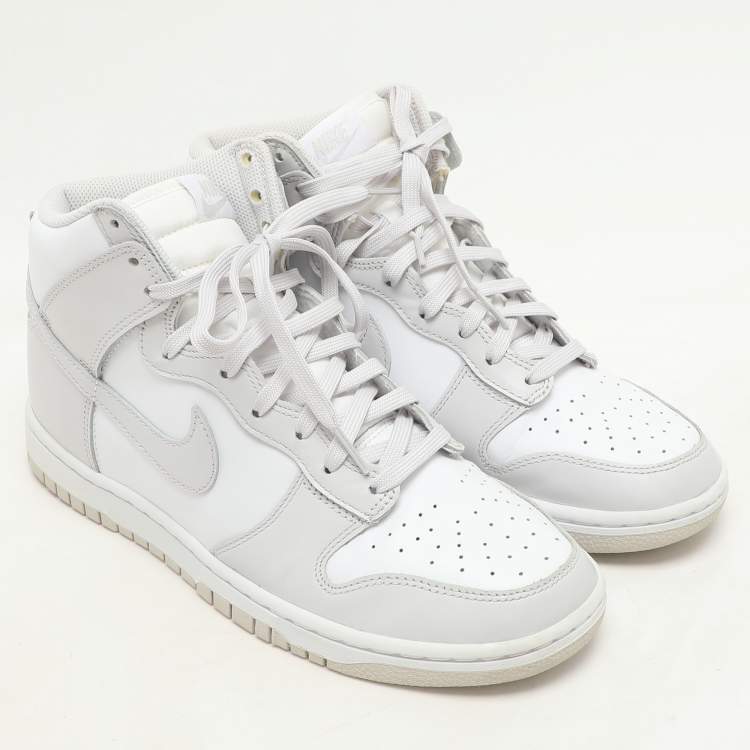 Pre Owned Nike White/ Vast Grey Leather Dunk Retro High Sneakers Size 42