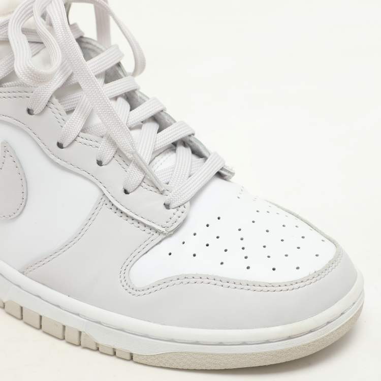 Pre Owned Nike White/ Vast Grey Leather Dunk Retro High Sneakers Size 42