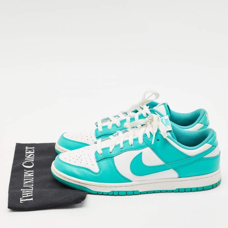 Pre Owned Nike Green/White Leather Dunk Low 'University Blue Sneakers Size 45.5