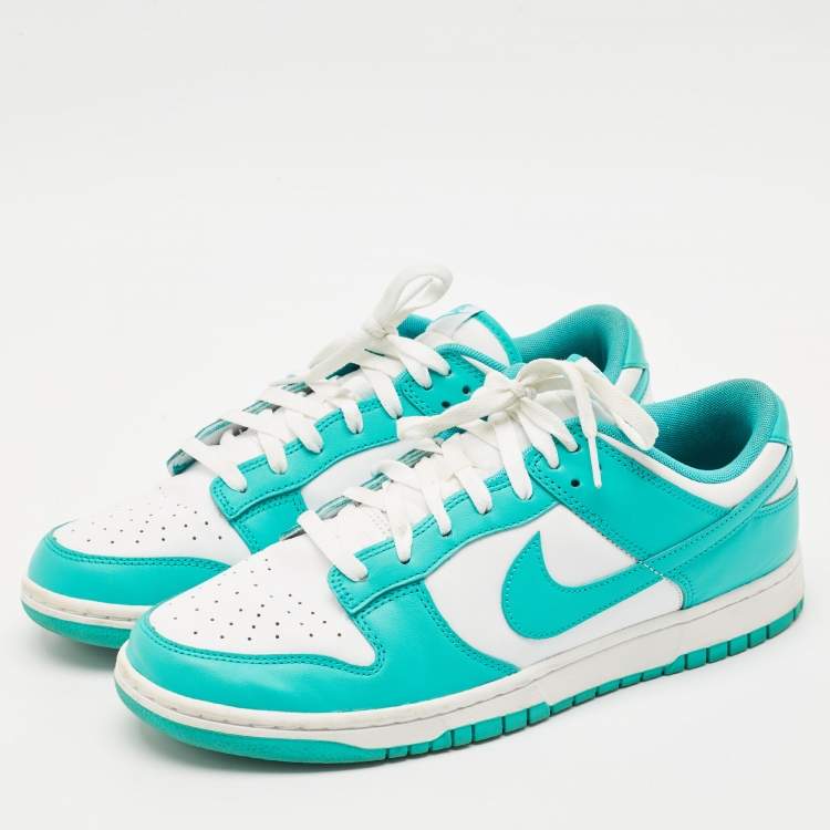 Pre Owned Nike Green/White Leather Dunk Low 'University Blue Sneakers Size 45.5