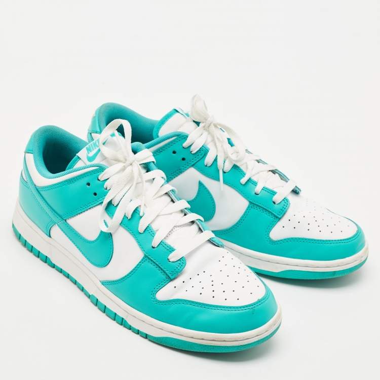 Pre Owned Nike Green/White Leather Dunk Low 'University Blue Sneakers Size 45.5