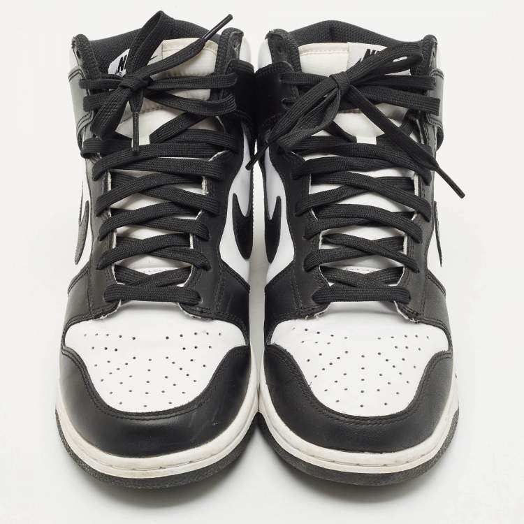 Pre Owned Nike Black/White Leather Dunk High Panda Sneakers Size 41