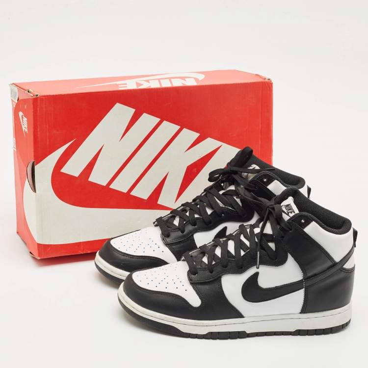 Pre Owned Nike Black/White Leather Dunk High Panda Sneakers Size 41