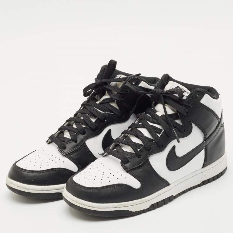 Pre Owned Nike Black/White Leather Dunk High Panda Sneakers Size 41