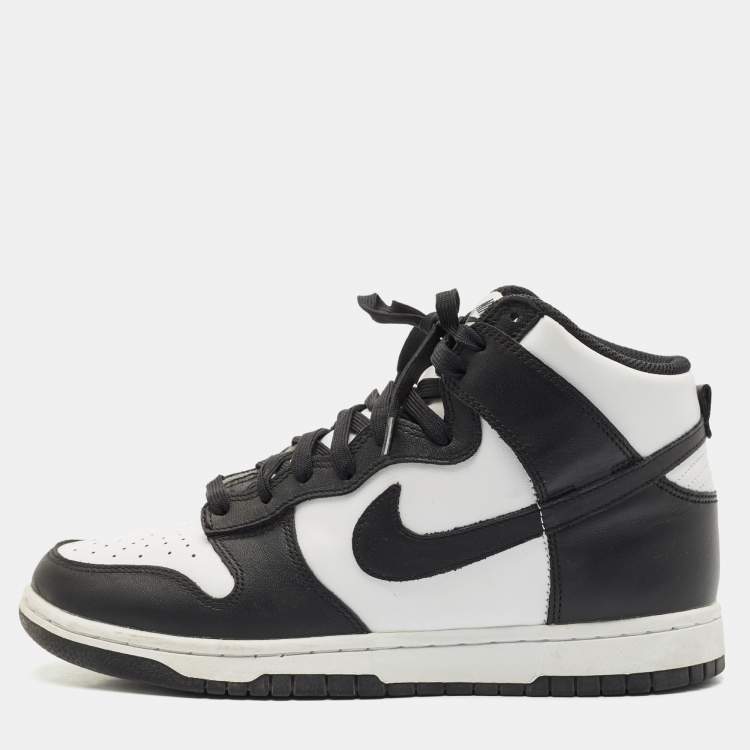 Pre Owned Nike Black/White Leather Dunk High Panda Sneakers Size 41