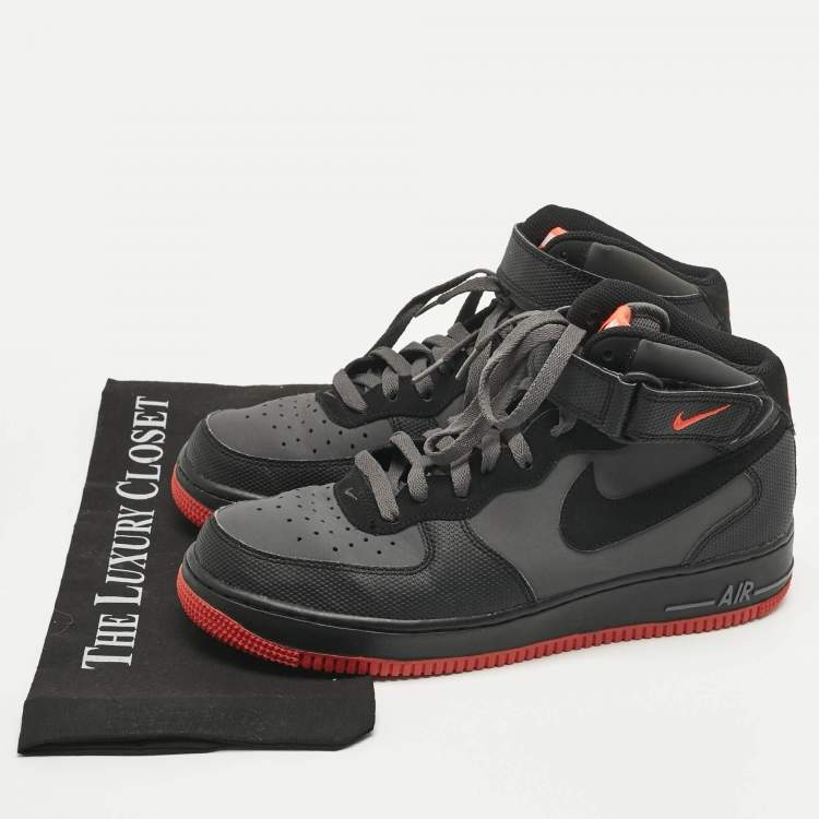 Pre Owned Nike Grey/Black Durabuck Leather Air Force 1 Mid Hot Lava Sneakers Size 42.5
