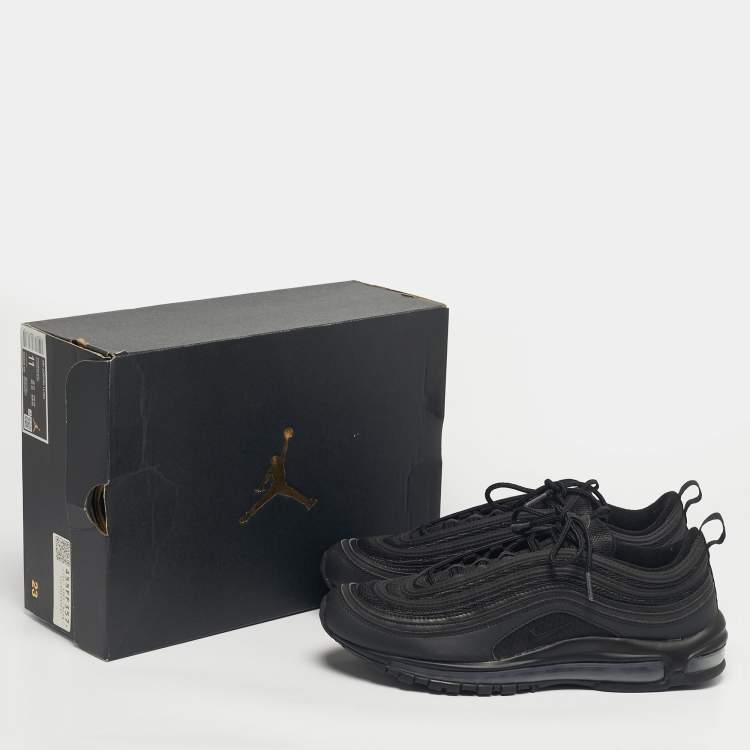 Pre Owned Nike Black Mesh and Leather Air Max 97 Triple Black Sneakers Size 45.5
