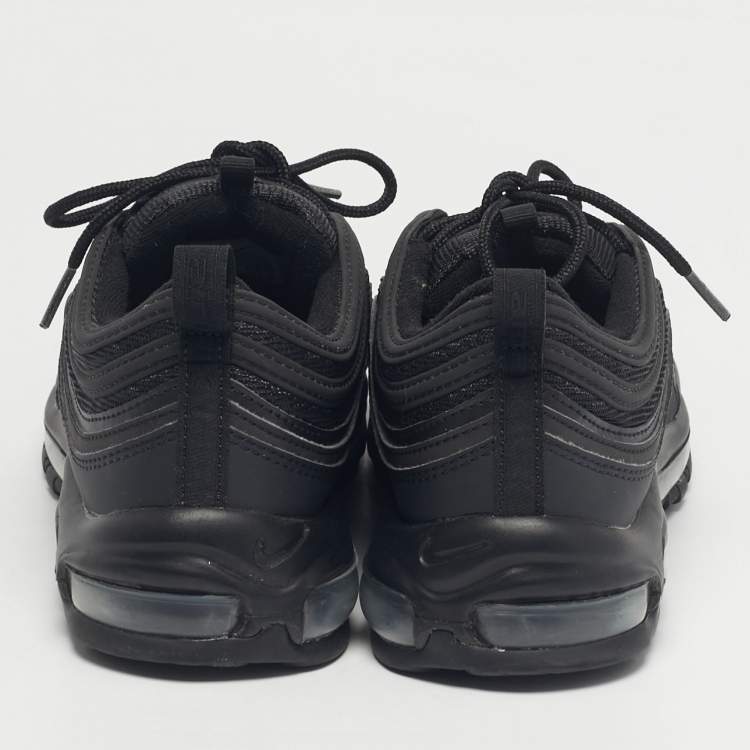 Pre Owned Nike Black Mesh and Leather Air Max 97 Triple Black Sneakers Size 45.5