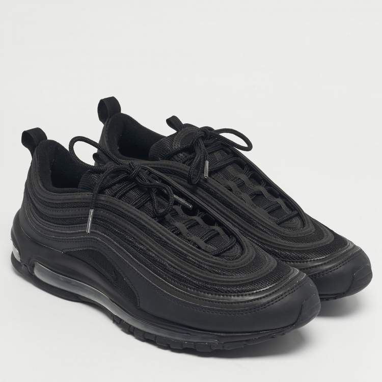 Pre Owned Nike Black Mesh and Leather Air Max 97 Triple Black Sneakers Size 45.5