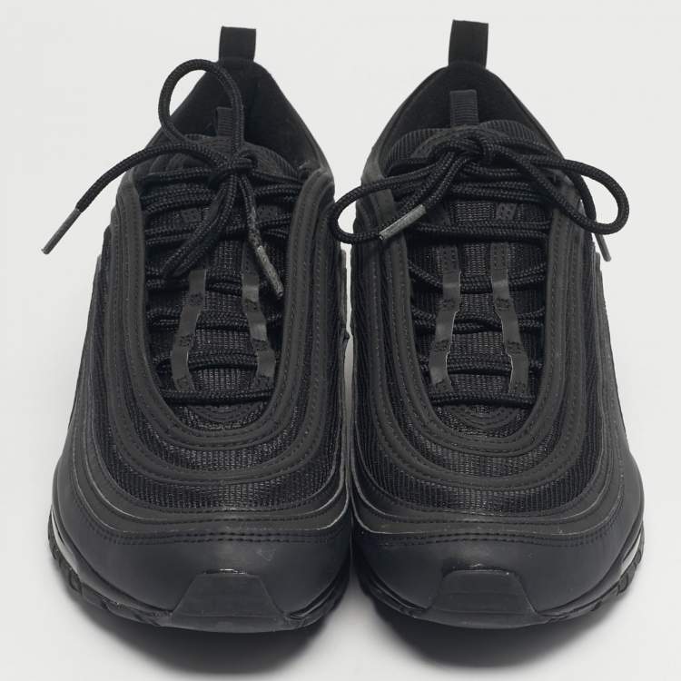 Pre Owned Nike Black Mesh and Leather Air Max 97 Triple Black Sneakers Size 45.5