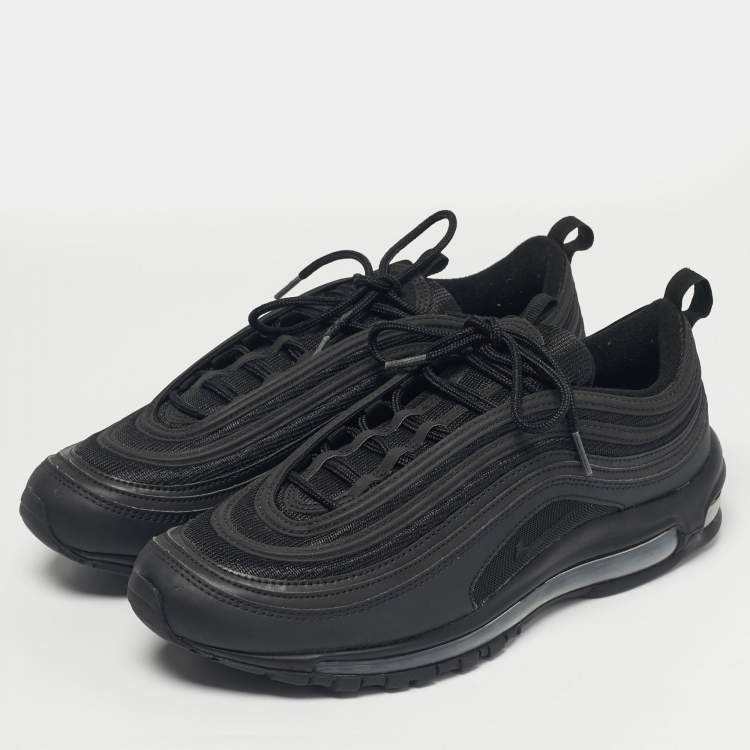 Pre Owned Nike Black Mesh and Leather Air Max 97 Triple Black Sneakers Size 45.5