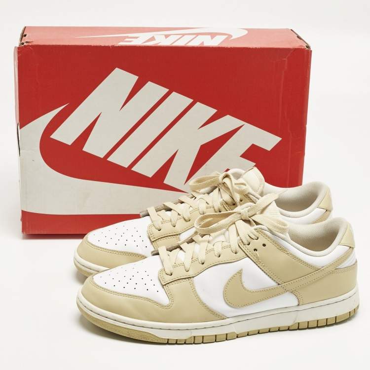 Pre Owned Nike Beige/White Leather Dunk Low Team Gold Sneakers Size 45