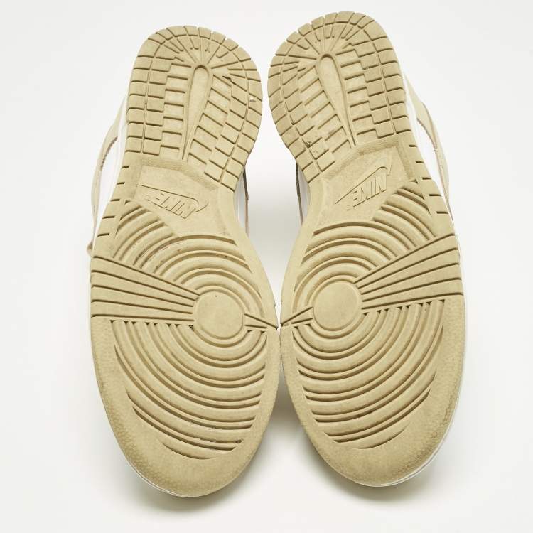 Pre Owned Nike Beige/White Leather Dunk Low Team Gold Sneakers Size 45