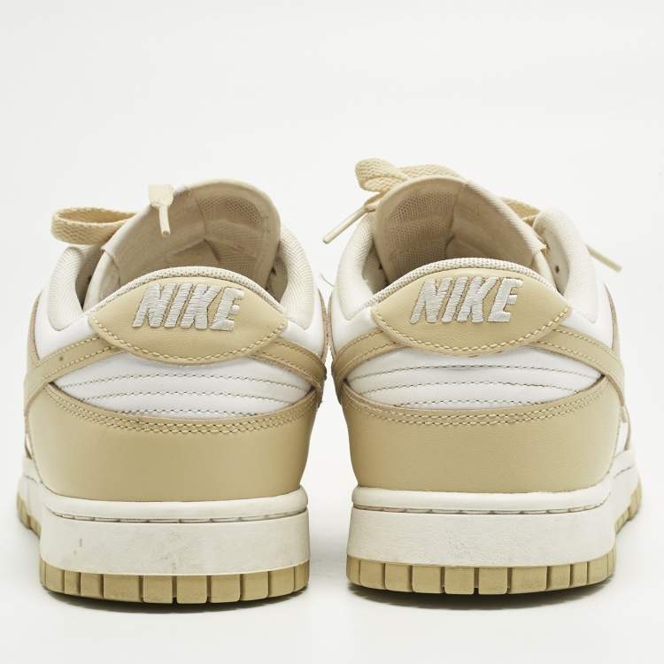 Pre Owned Nike Beige/White Leather Dunk Low Team Gold Sneakers Size 45
