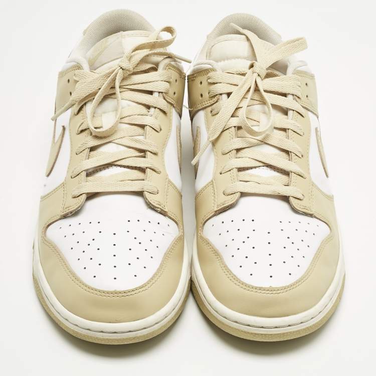 Pre Owned Nike Beige/White Leather Dunk Low Team Gold Sneakers Size 45