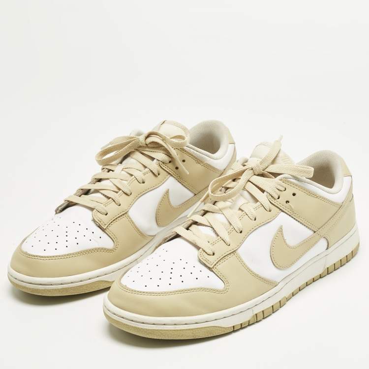 Pre Owned Nike Beige/White Leather Dunk Low Team Gold Sneakers Size 45