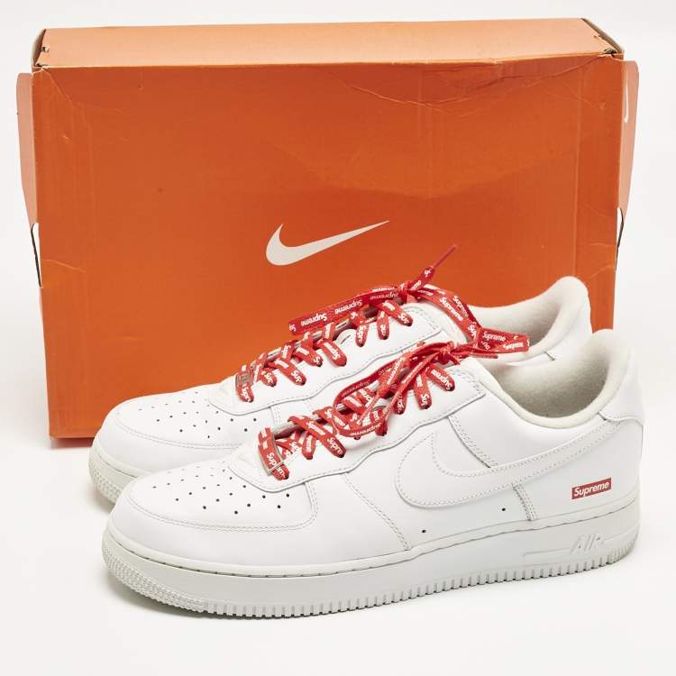 Pre Owned Nike x Supreme White Leather Air Force 1 Low Sneakers Size 45