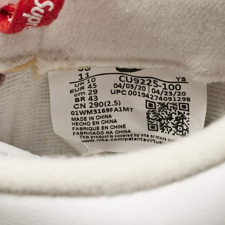 Pre Owned Nike x Supreme White Leather Air Force 1 Low Sneakers Size 45