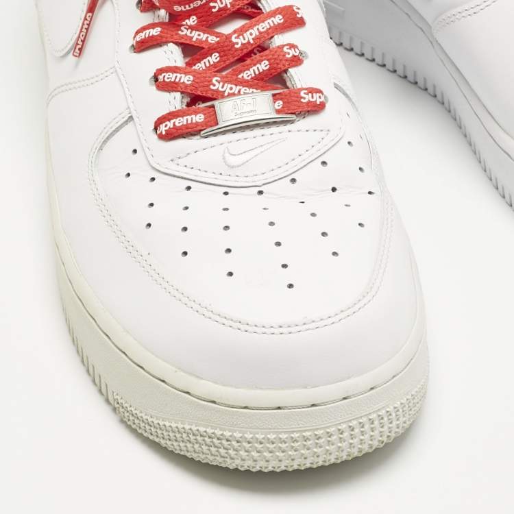 Pre Owned Nike x Supreme White Leather Air Force 1 Low Sneakers Size 45