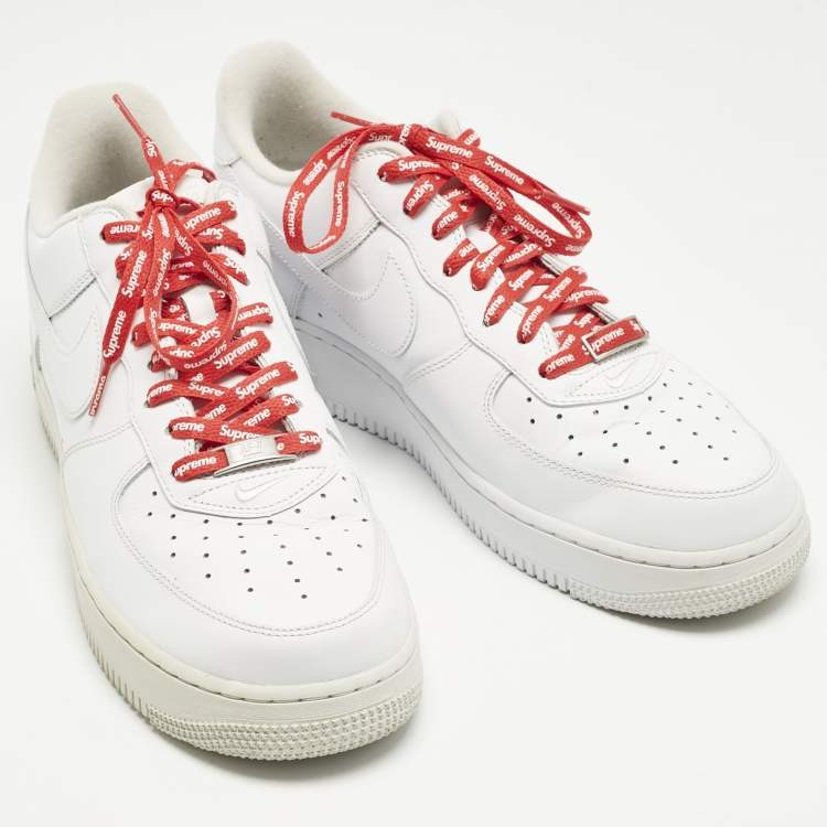 Pre Owned Nike x Supreme White Leather Air Force 1 Low Sneakers Size 45