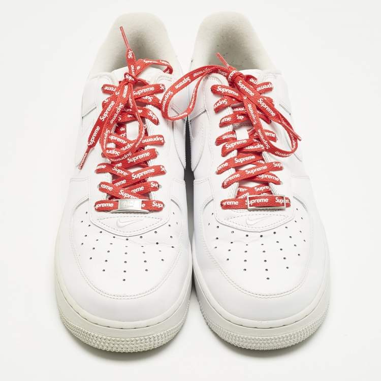 Pre Owned Nike x Supreme White Leather Air Force 1 Low Sneakers Size 45