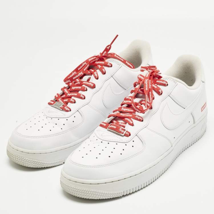 Pre Owned Nike x Supreme White Leather Air Force 1 Low Sneakers Size 45